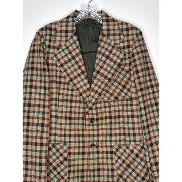 Vintage 1970s Brown Green Plaid Checked Women’s Blazer Jacket medium - Picture 5 of 15